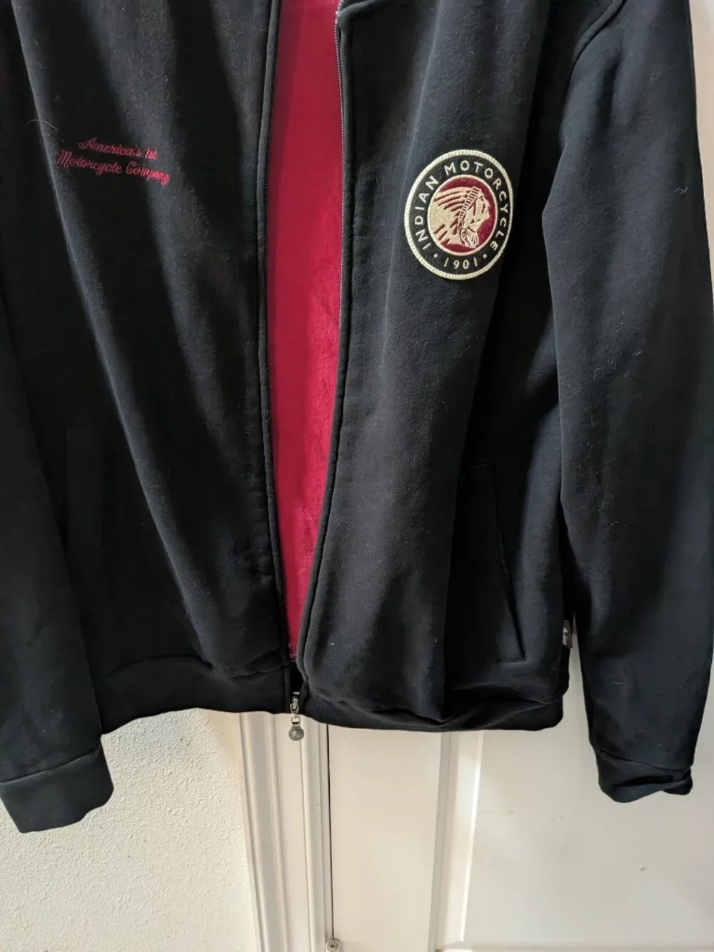 Indian Motorcycle Black Performance Fleece Zip Up Jacket Size Large Embroidered